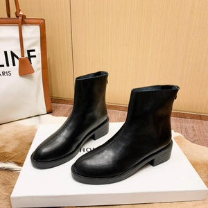 Women's Round Toe Block Heel Leather Boots TS253