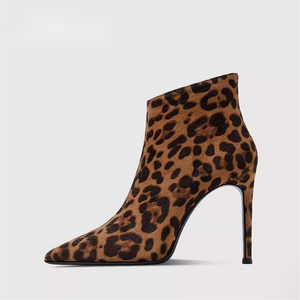 Women's Side Zipper Heeled Leopard Boots TS280