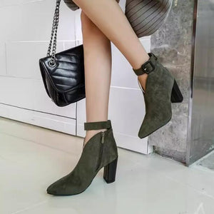 Women's Small Feet Chunky Pointed Short Boots TS103