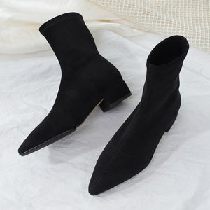 Women's Small Feet Pointy Low Heel Suede Boots TS236