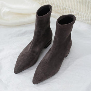 Women's Small Feet Pointy Low Heel Suede Boots TS236