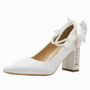 Women's Small Feet White Satin Wedding Shoes TS297