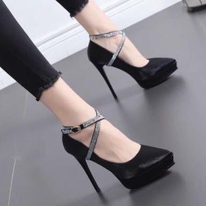 Women's Small Size Cross Strap Satin Platform Heels TS99