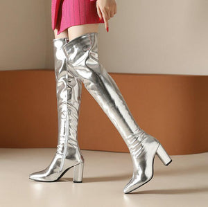 Women's Small Size Metallic Long Boots TS66