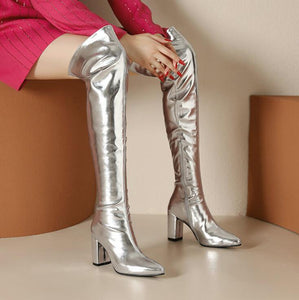 Women's Small Size Metallic Long Boots TS66