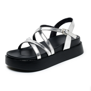 Women's Small Size Strappy Silver Sandals MS547