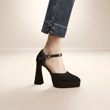 Women's Suede Ankle Strap Chunky High Heels TS319