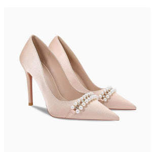 Women's Suede Heel Pumps With Pearl Strap TS247