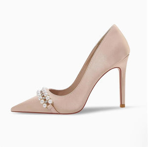 Women's Suede Heel Pumps With Pearl Strap TS247