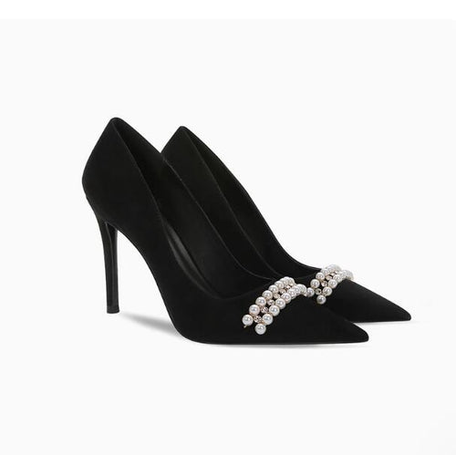 Women's Suede Heel Pumps With Pearl Strap TS247