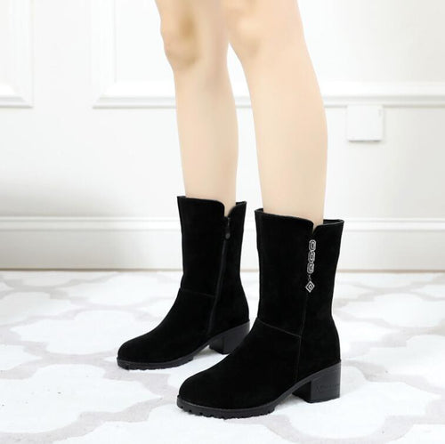 Womens Petite Suede Leather Mid Calf Boots DS31