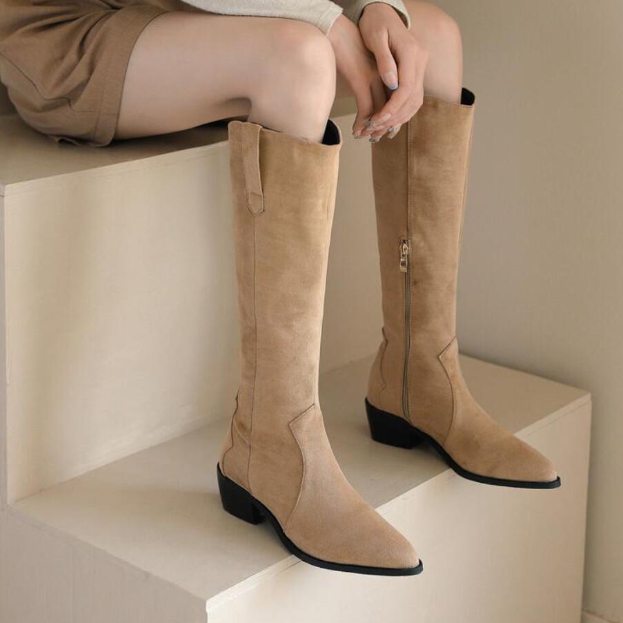 Block Heel Pointy Long Boots GS235 - AstarShoes