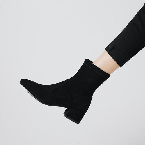 Petite Block Heel Slip On Ankle Boots GS195