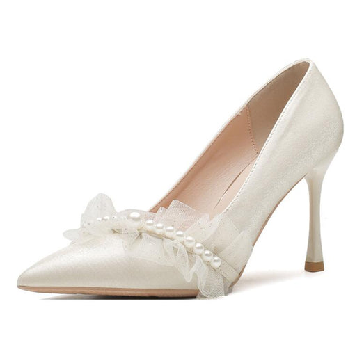 Petite Pearl Toe Satin Heel Pumps GS329