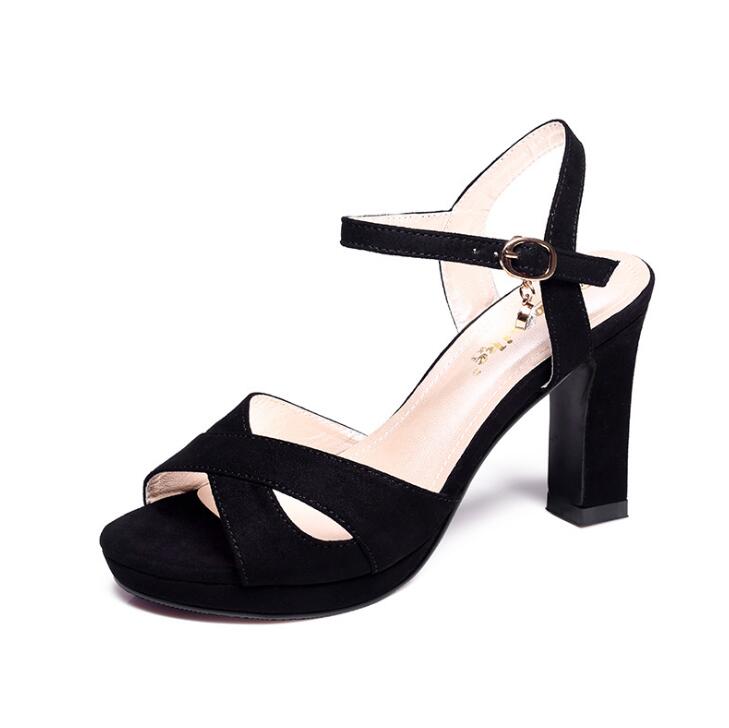 Petite Peep Cross Strap Chunky Heel Sandals ES18 - AstarShoes