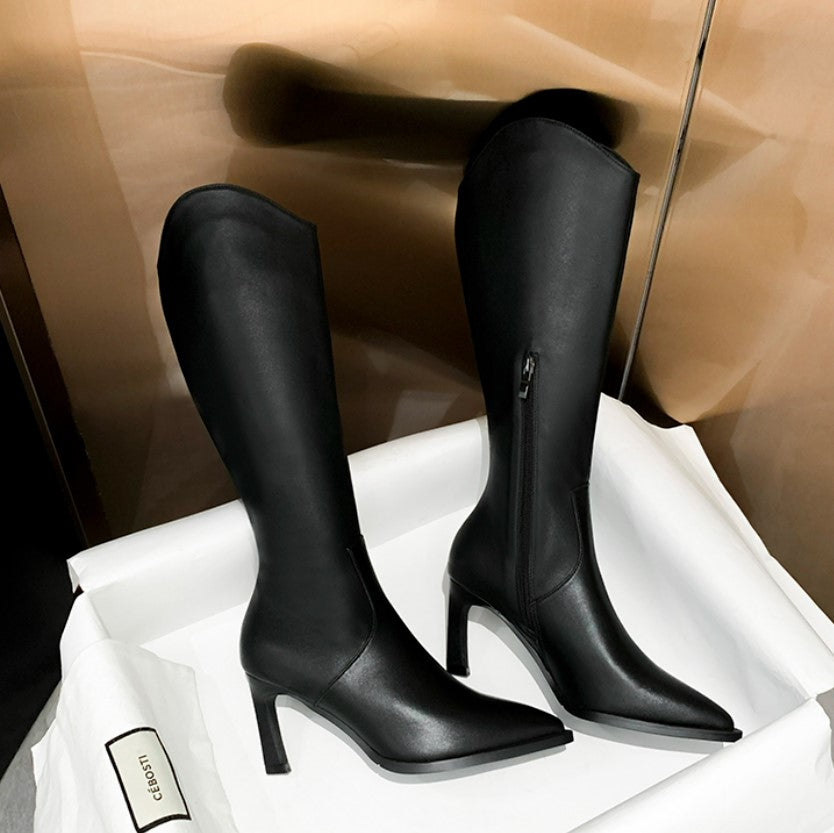 Petite Pointy High Heel Leather Boots DS338 - AstarShoes