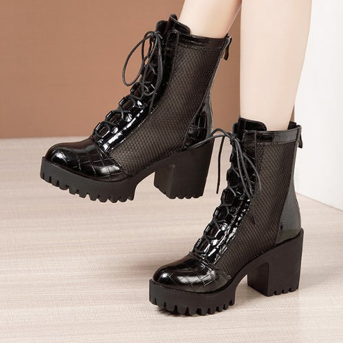 Petite Size Block Chunky Mid Heel Short Boots AS259