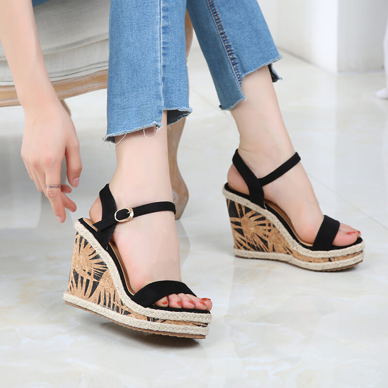 Women Platform Wedges Sandals Open Toe Ankle Strap Pumps Height Shoes Plus  Size
