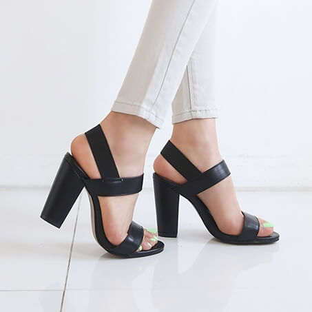 Dos Lados - Cross Strap Sexy Heel Sandal - Vegan Black and White Leather -  Burju Shoes