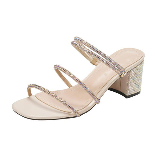 Small Feet Block Heel Rhinestone Strap Sandals ES73