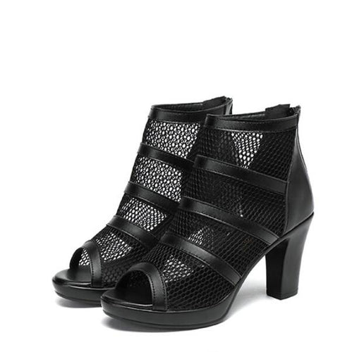 Small Feet Lace Mesh Chunky Heels GS109