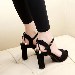 Small Size 3 Peep Ankle Strap Chunky Heels DS90